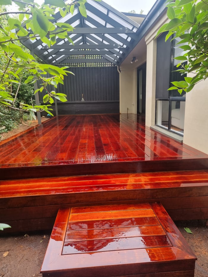 Close-up of a polished timber deck Canberra