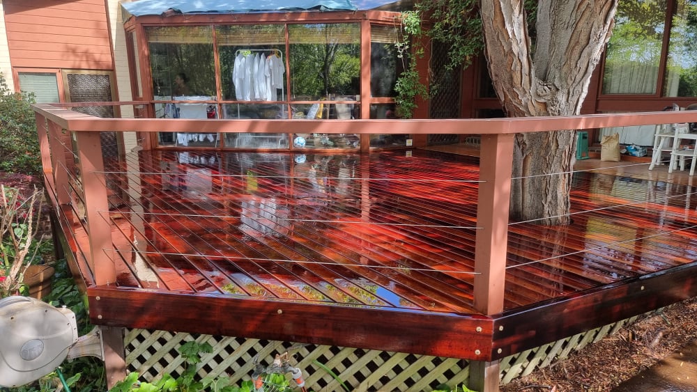 Hardwood deck with cable balustrade and outdoor entertaining area in Canberra