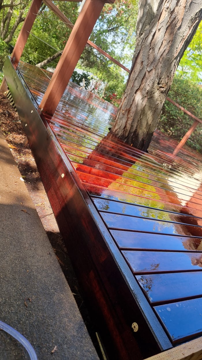 Hardwood deck with cable balustrade and outdoor entertaining area in Canberra
